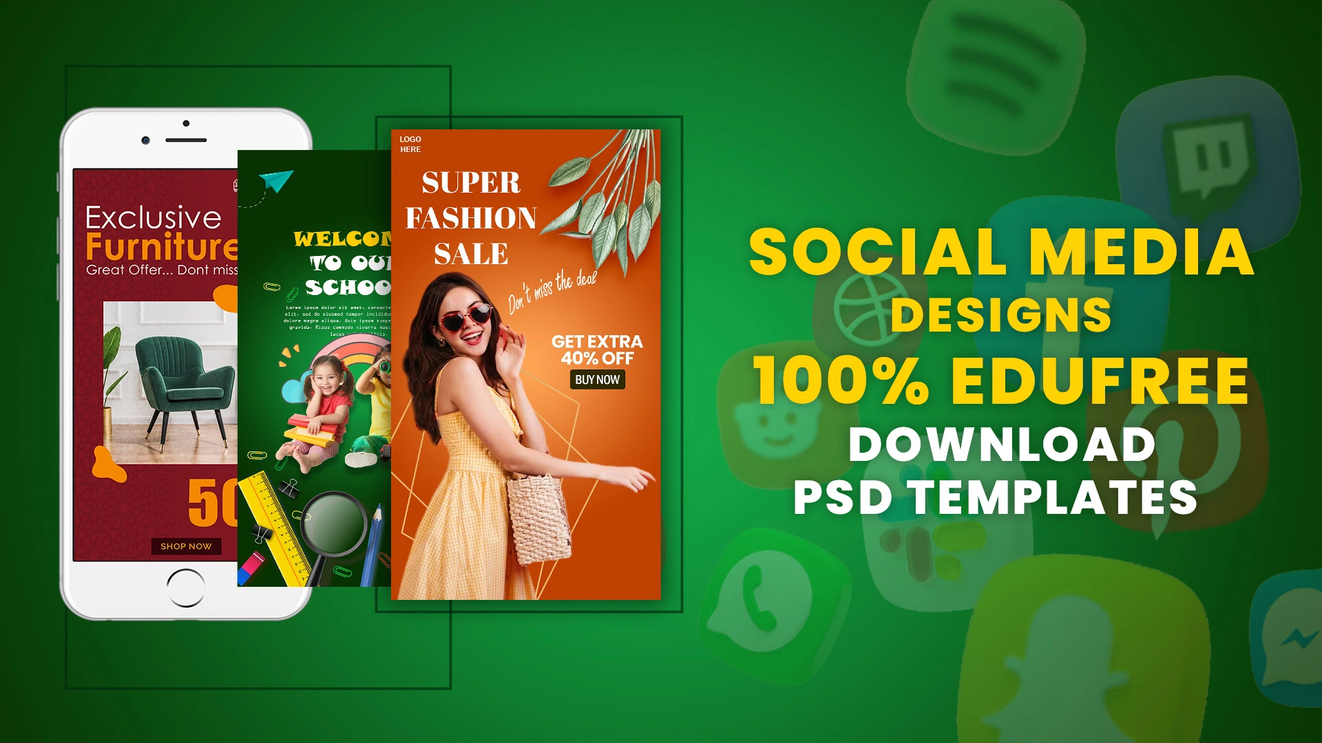 Social Media Designs –  100% Edufree Download PSD Templates
