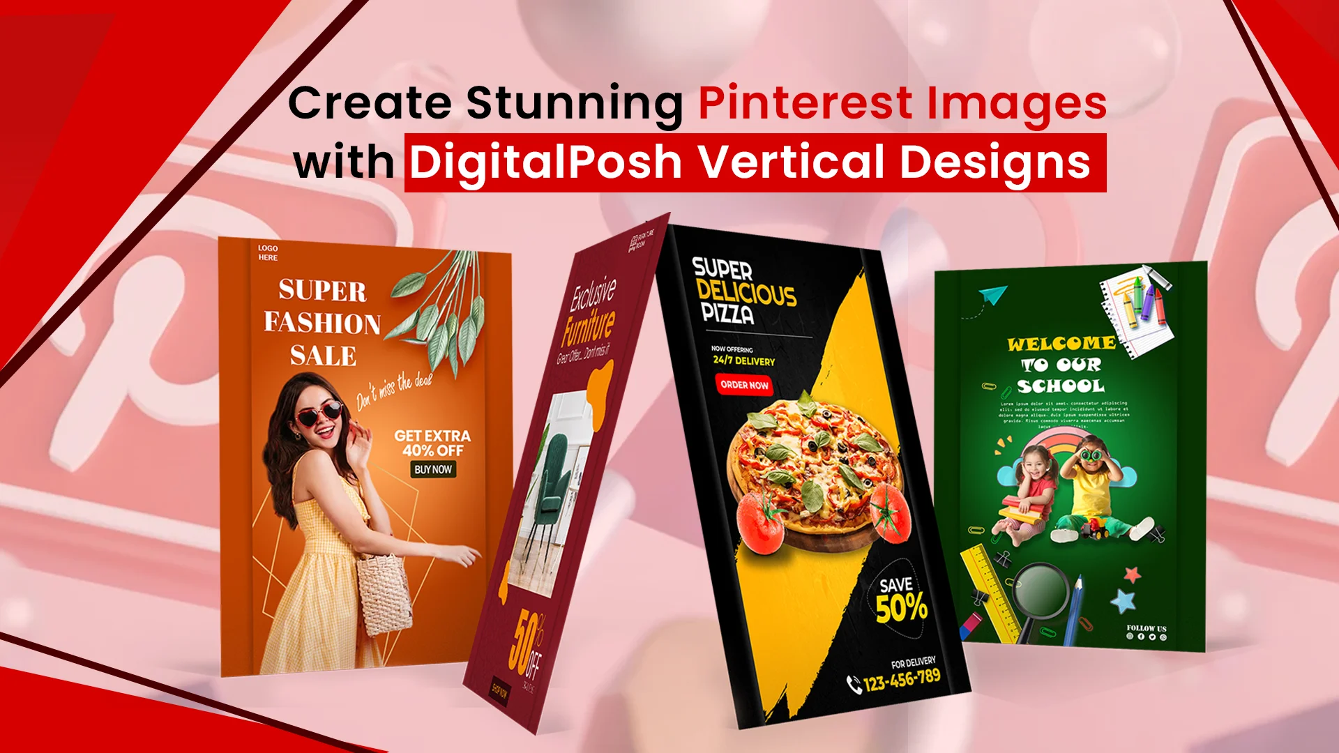 100 successful Pinterest Images with DigitalPosh Vertical Banner Design