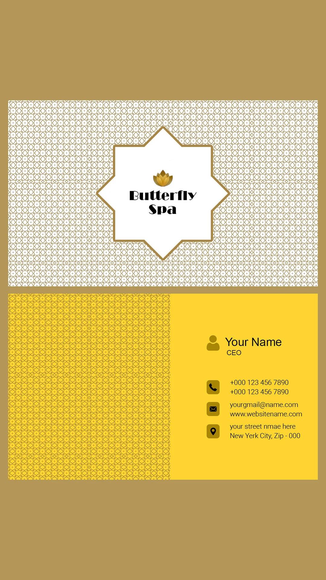 Digitalposh Free PSD - Minimal Yellow background design business cards for Spa