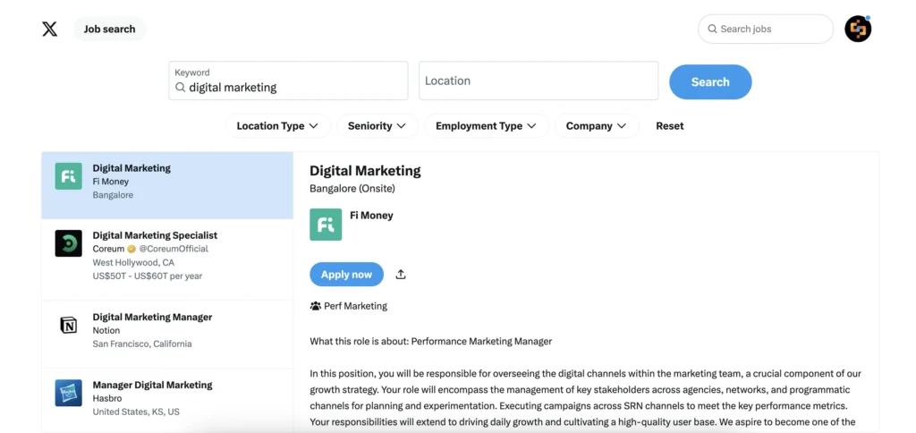 Twitter job search instant advantage options 